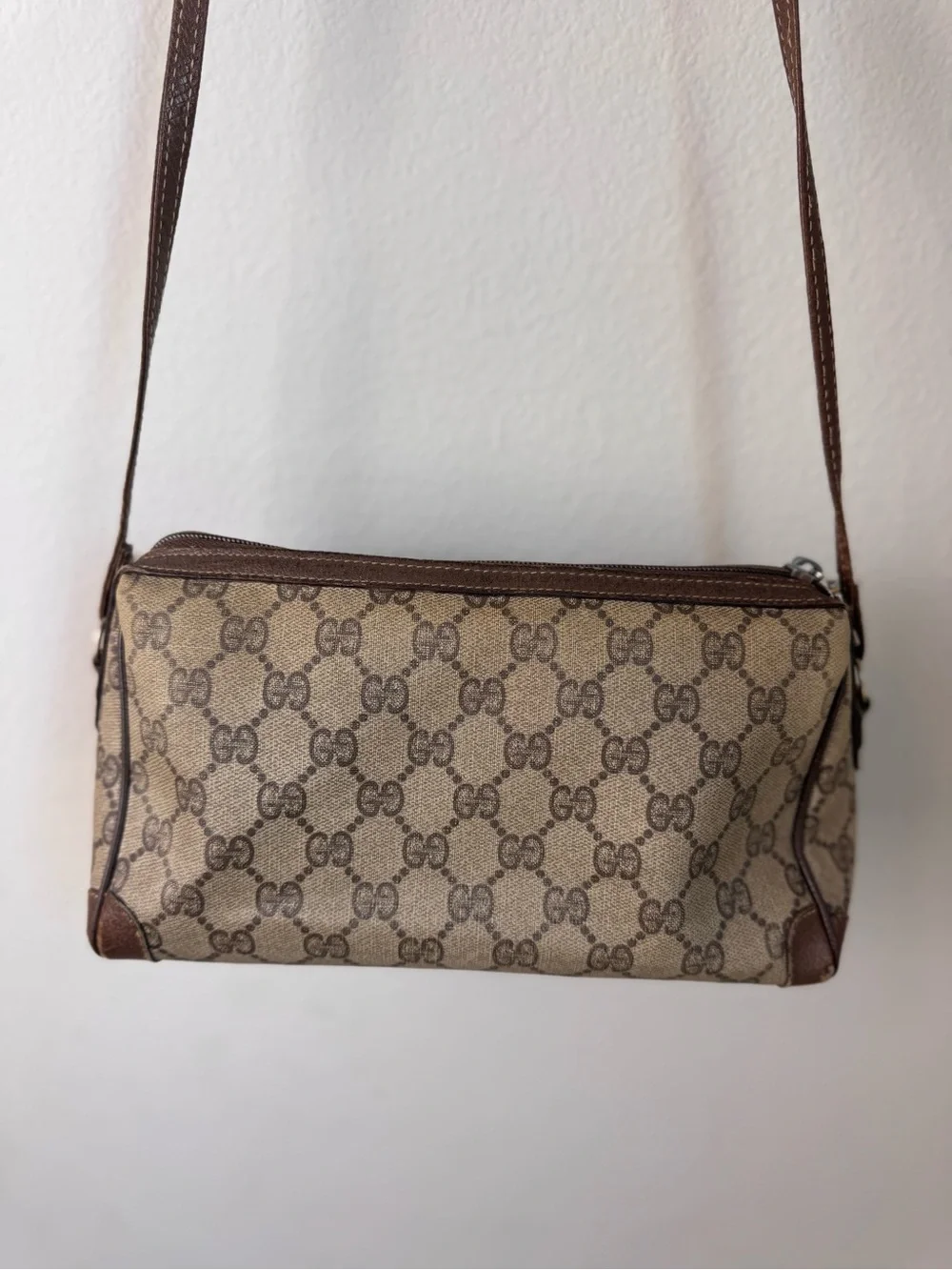 Vintage Gucci Brown & Beige GG Canvas Crossbody Bag